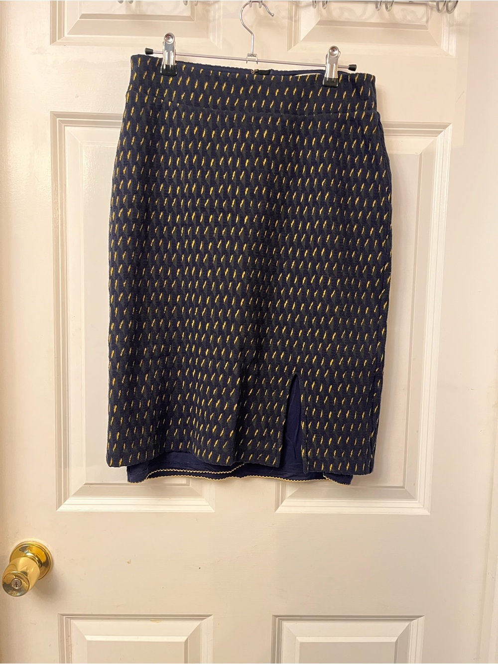 Anthropologie Navy Pencil Skirt with Gold Dot Pattern
